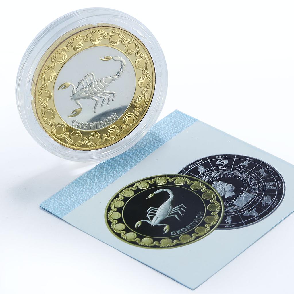 Tokelau 5 dollars Zodiac Signs series Scorpio gilded silver coin 2012