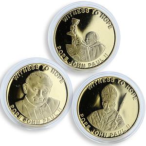 Malawi Zambia Uganda set of 3 coins Pope John Paul II gilded proof coins 2003