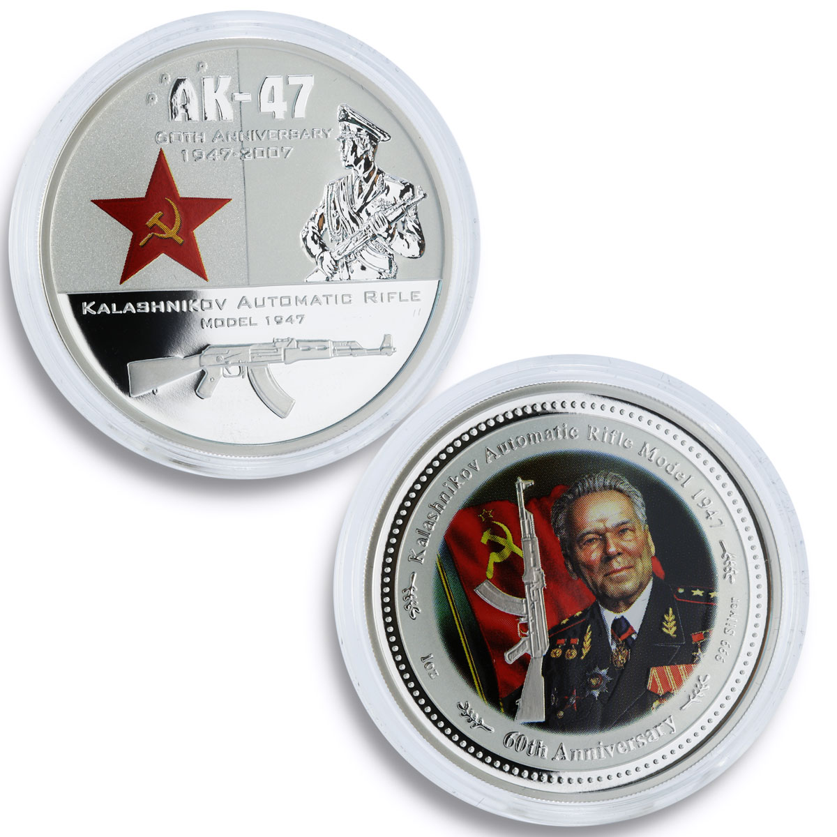 Cook Islands set of 2 coins 60 Years to Kalashnikov Rifle AK-47 silver coin 2007