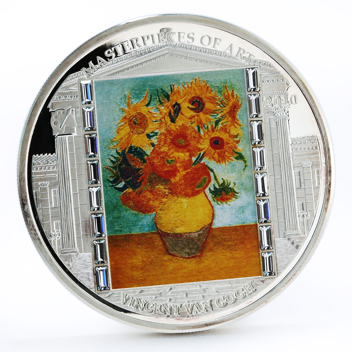 Cook Islands 20 dollars Vincent van Gogh Art Sunflowers colored silver coin 2010