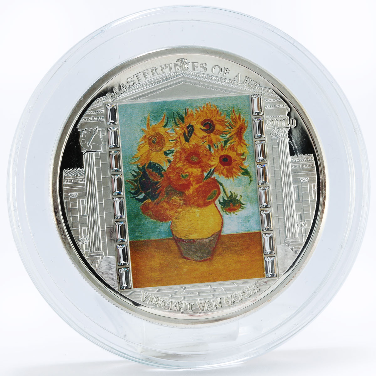 Cook Islands 20 dollars Vincent van Gogh Art Sunflowers colored silver coin 2010