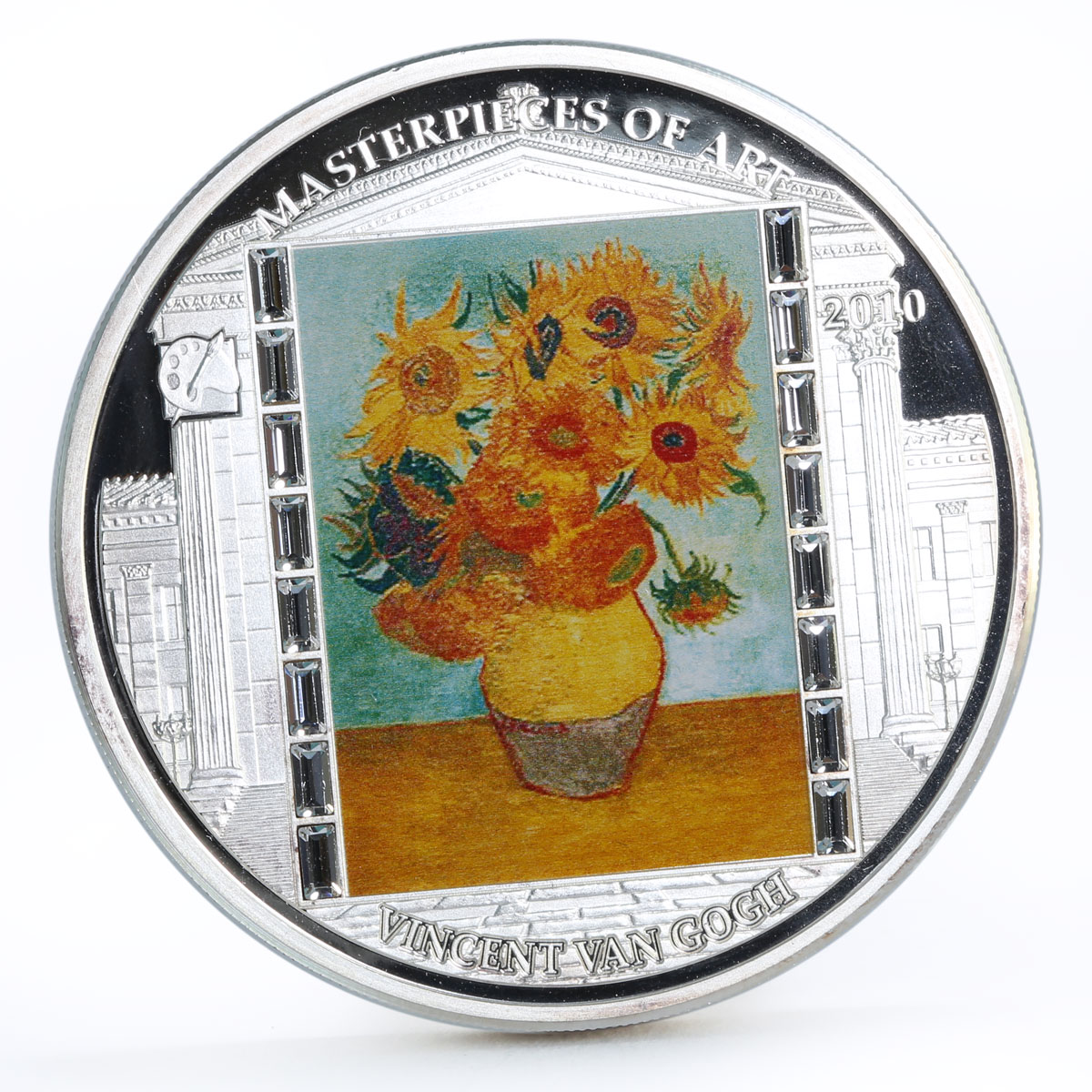 Cook Islands 20 dollars Vincent van Gogh Art Sunflowers colored silver coin 2010