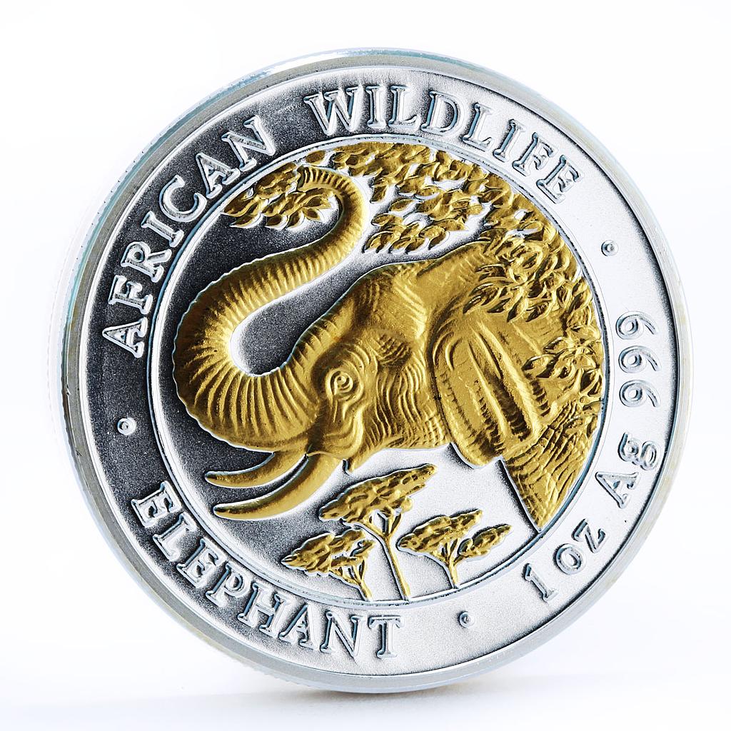 Somalia 1000 shillings African Wildlife series Elephant gilded silver coin 2005