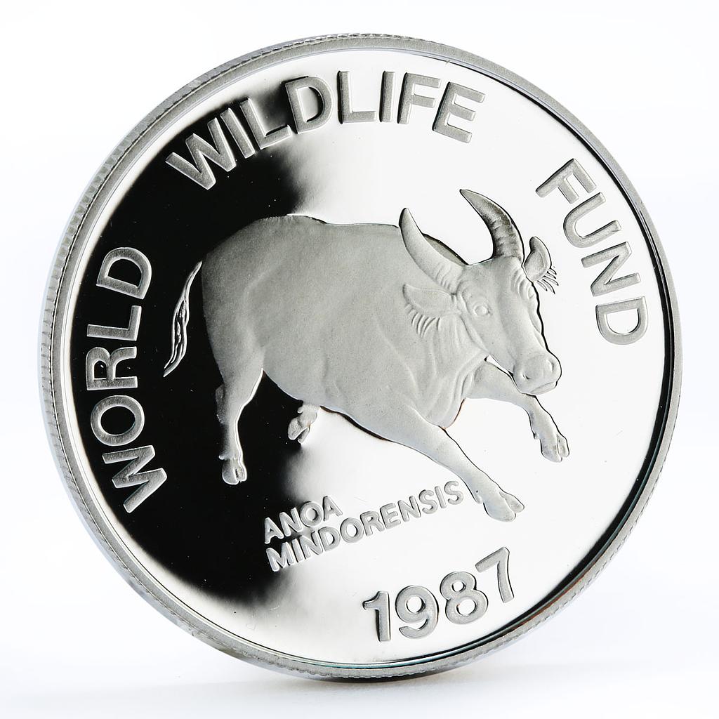 Philippines 200 piso WWF series Mindoro Buffalo proof silver coin 1987
