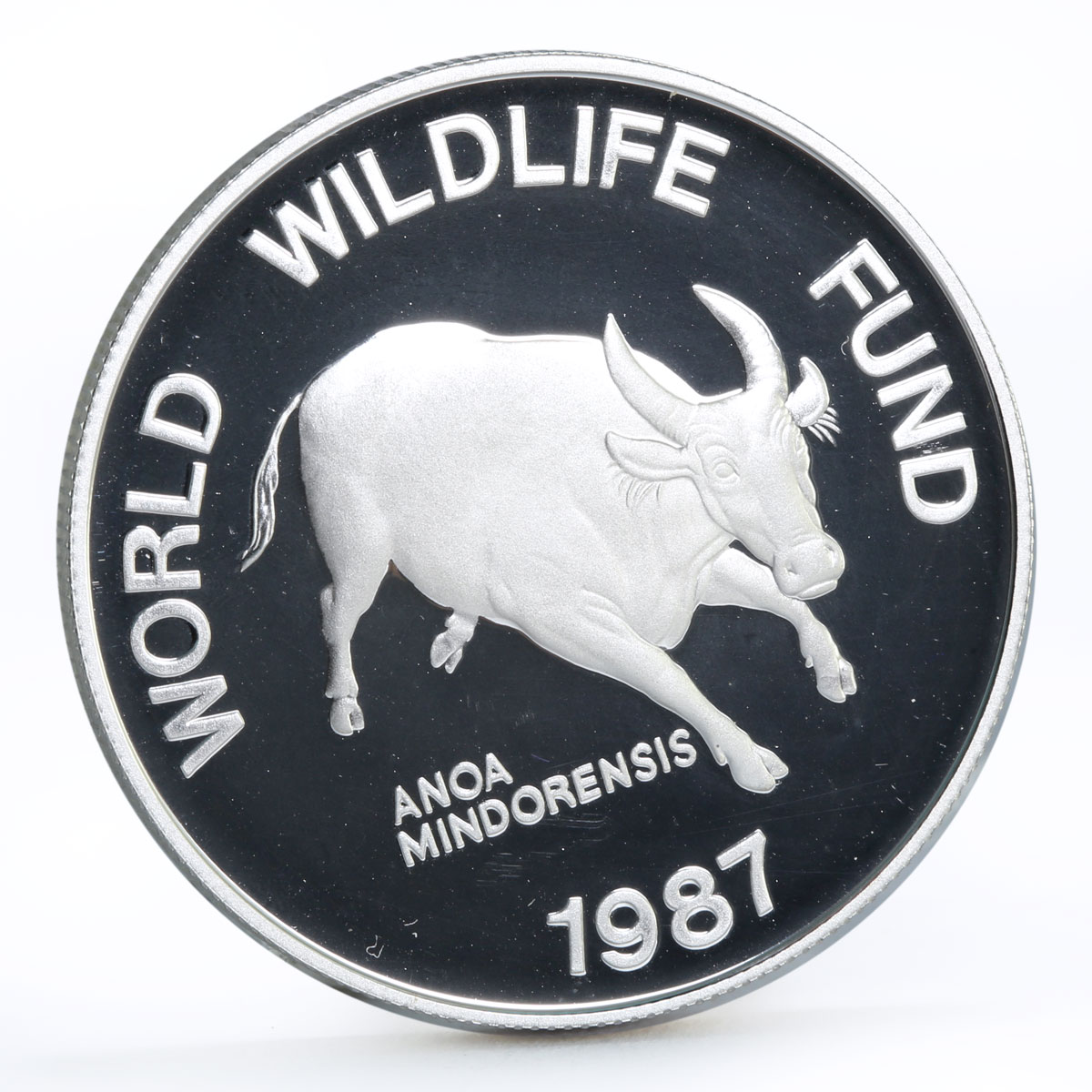 Philippines 200 piso WWF series Mindoro Buffalo proof silver coin 1987