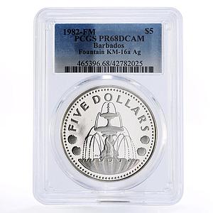 Barbados 5 dollars Shell Fountain PR68 PCGS proof silver coin 1982