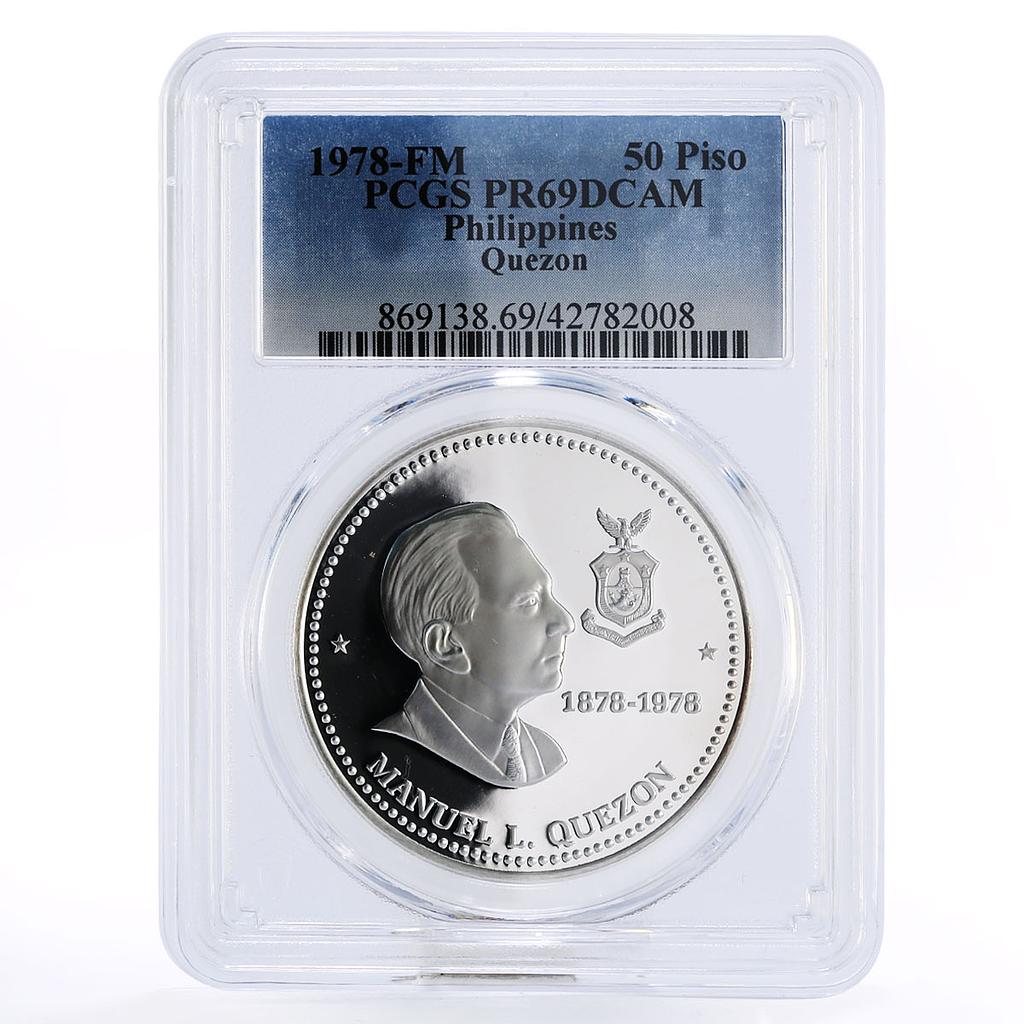 Philippines 50 piso Manuel Quezon PR69 PCGS silver coin 1978