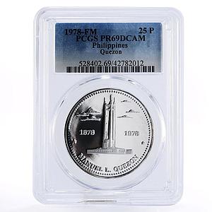 Philippines 25 piso Quezon Monument PR69 PCGS silver coin 1978