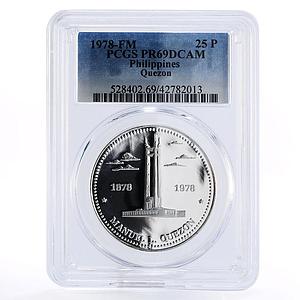 Philippines 25 piso Quezon Monument PR69 PCGS silver coin 1978