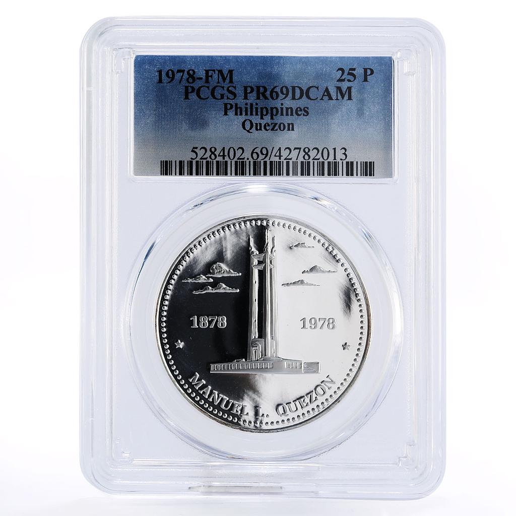 Philippines 25 piso Quezon Monument PR69 PCGS silver coin 1978