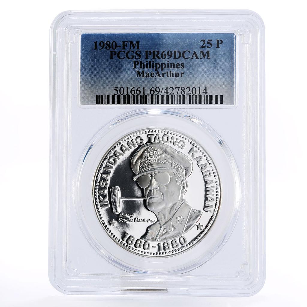 Philippines 25 piso 100 Years to Douglas McArthur PR69 PCGS silver coin 1980