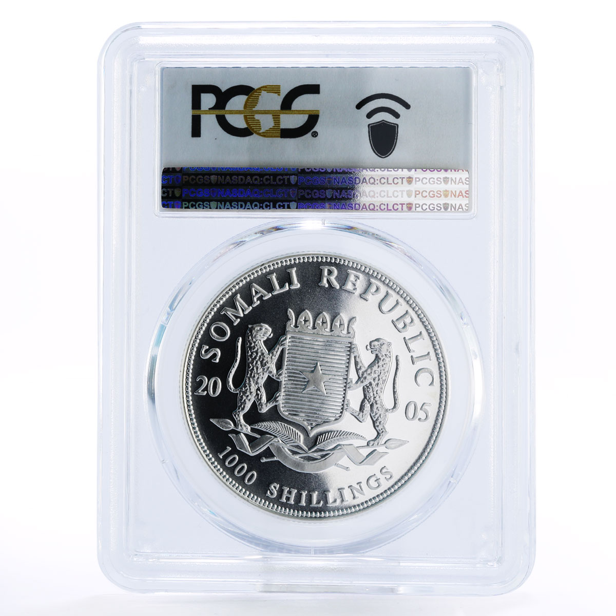 Somali 1000 shillings Wildlife Elephant MS67 PCGS colored silver coin 2005