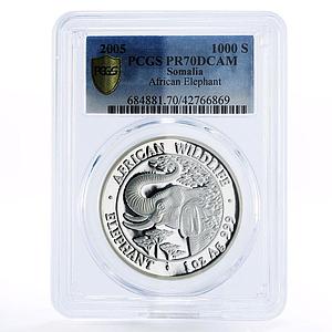 Somali 1000 shillings African Wildlife Elephant PR70 PCGS silver coin 2005