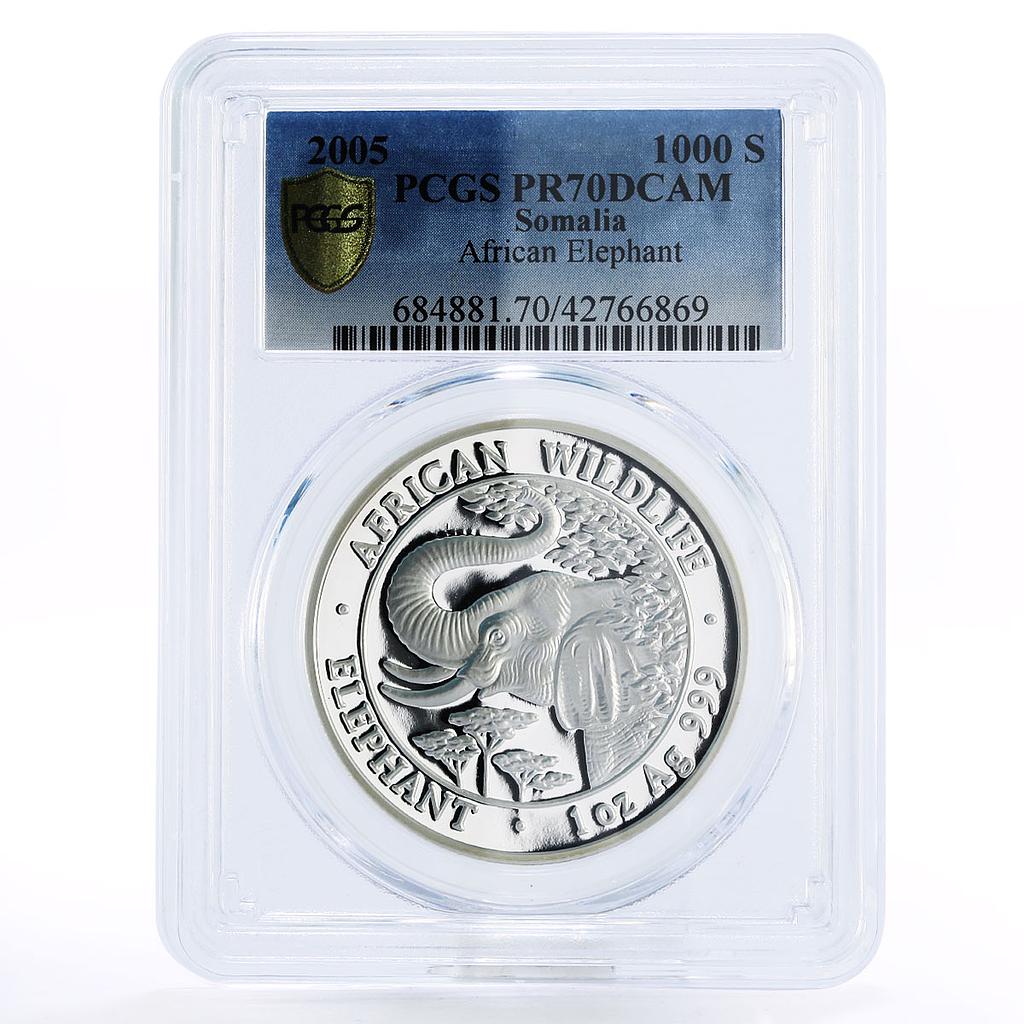 Somali 1000 shillings African Wildlife Elephant Fauna PR70 PCGS silver coin 2005