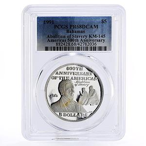 Bahamas 5 dollars Abolition of Slavery by Lincoln PR68 PCGS silver coin 1991