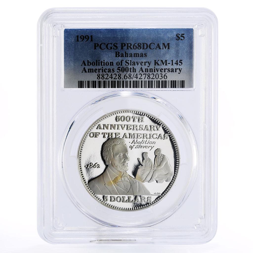 Bahamas 5 dollars Abolition of Slavery by Lincoln PR68 PCGS silver coin 1991