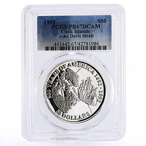 Cook Islands 50 dollars John Davis Strait Ship PR67 PCGS silver coin 1992