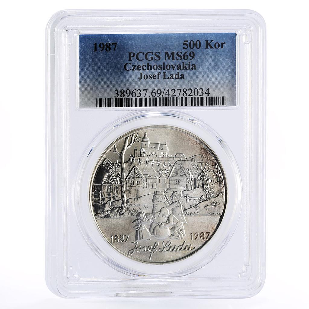 Czechoslovakia 500 korun Painter Josef Lada MS69 PCGS silver coin 1987