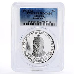 Ethiopia 5 dollars Emperor Yohannes Fourth PR70 PCGS proof silver coin 1972