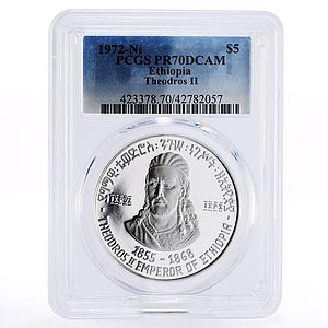 Ethiopia 5 dollars Emperor Theodoros the Second PR70 PCGS proof silver coin 1972