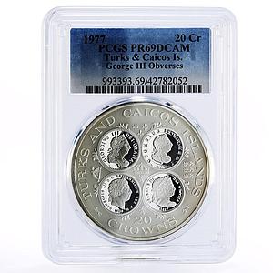 Turks and Caicos Islands 20 crowns George III PR68 PCGS silver coin 1977