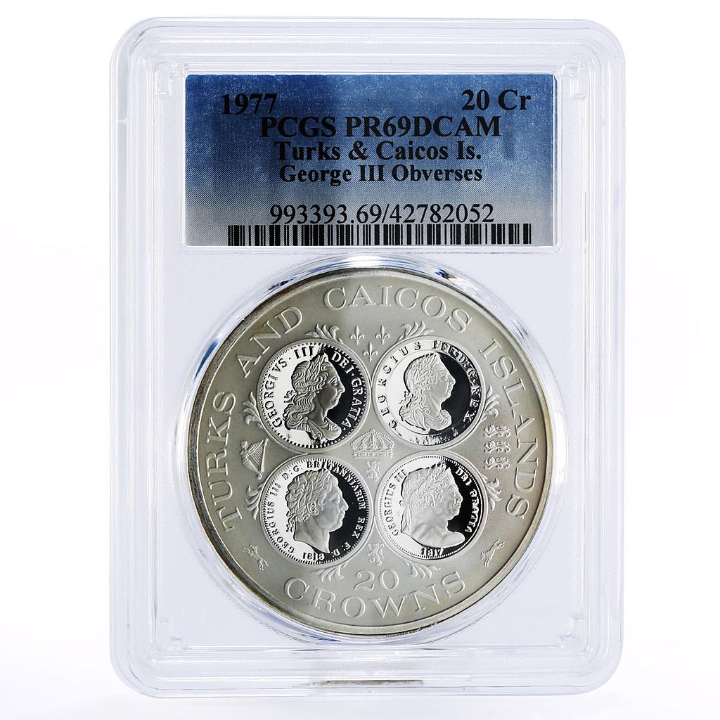 Turks and Caicos Islands 20 crowns George III PR68 PCGS silver coin 1977