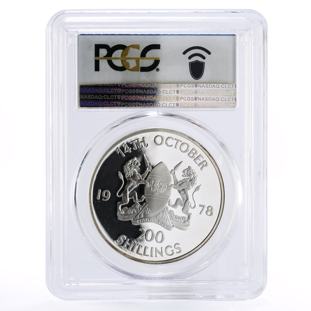 Kenya 200 shillings Daniel Toroitich Arap Moi PR66 PCGS silver coin 1978