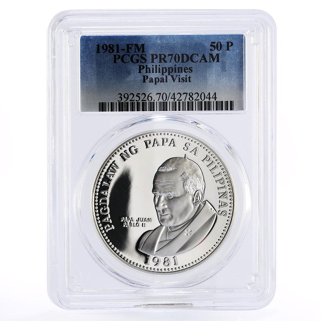 Philippines 50 piso Pope John Paul II Visit PR70 PCGS silver coin 1981