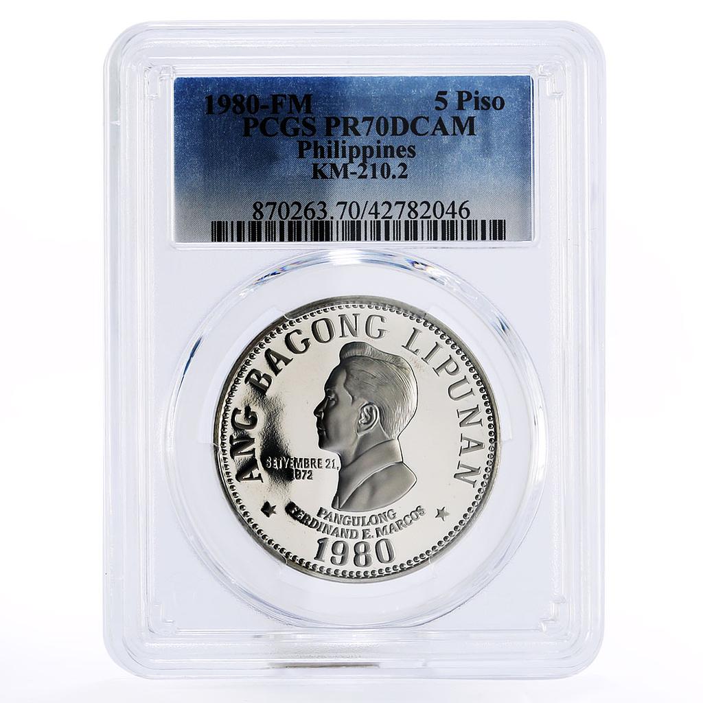 Philippines 5 piso Ferdinand Marcos PR70 PCGS nickel coin 1980