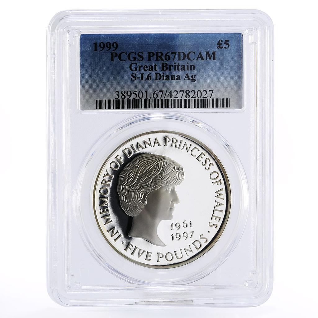 Great Britain 5 pounds In Memory of Princess Diana PR67 PCGS silver coin 1999