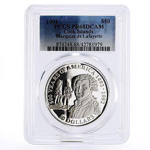 Cook Islands 50 dollars Marquise de Lafayette PR68 PCGS silver coin 1991