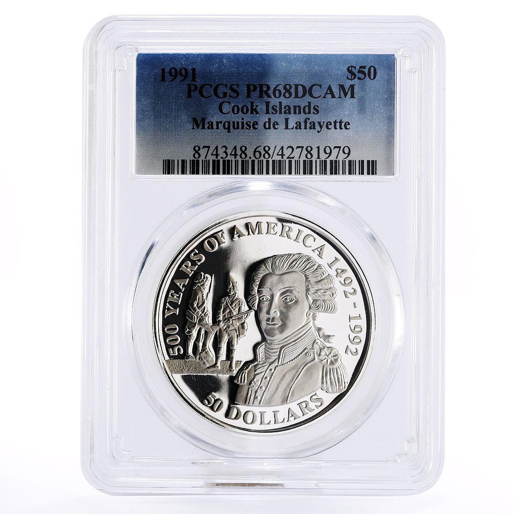 Cook Islands 50 dollars Marquise de Lafayette PR68 PCGS silver coin 1991