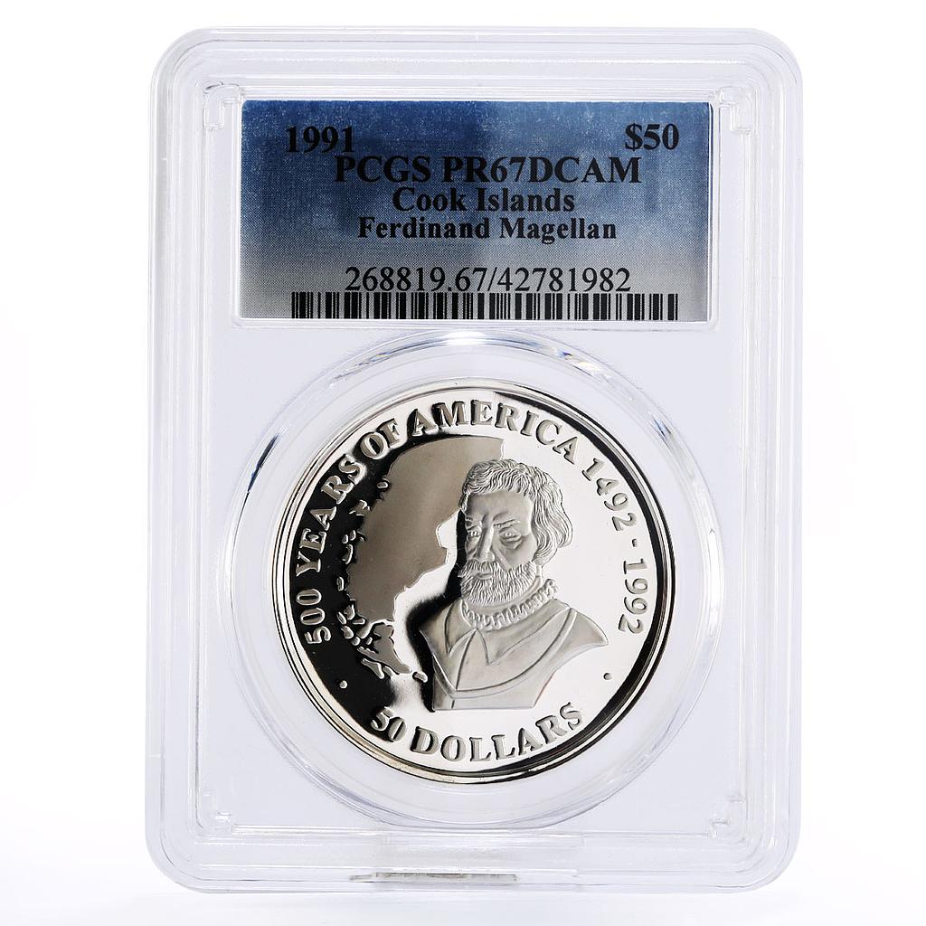 Cook Islands 50 dollars Ferdinand Magellan Traveller PR67 PCGS silver coin 1991