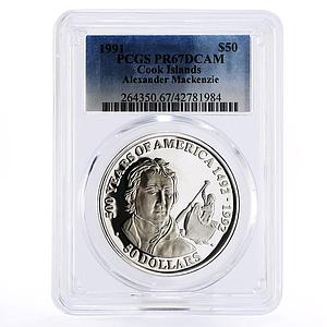 Cook Islands 50 dollars Alexander Mackenzie Traveller PR67 PCGS silver coin 1991