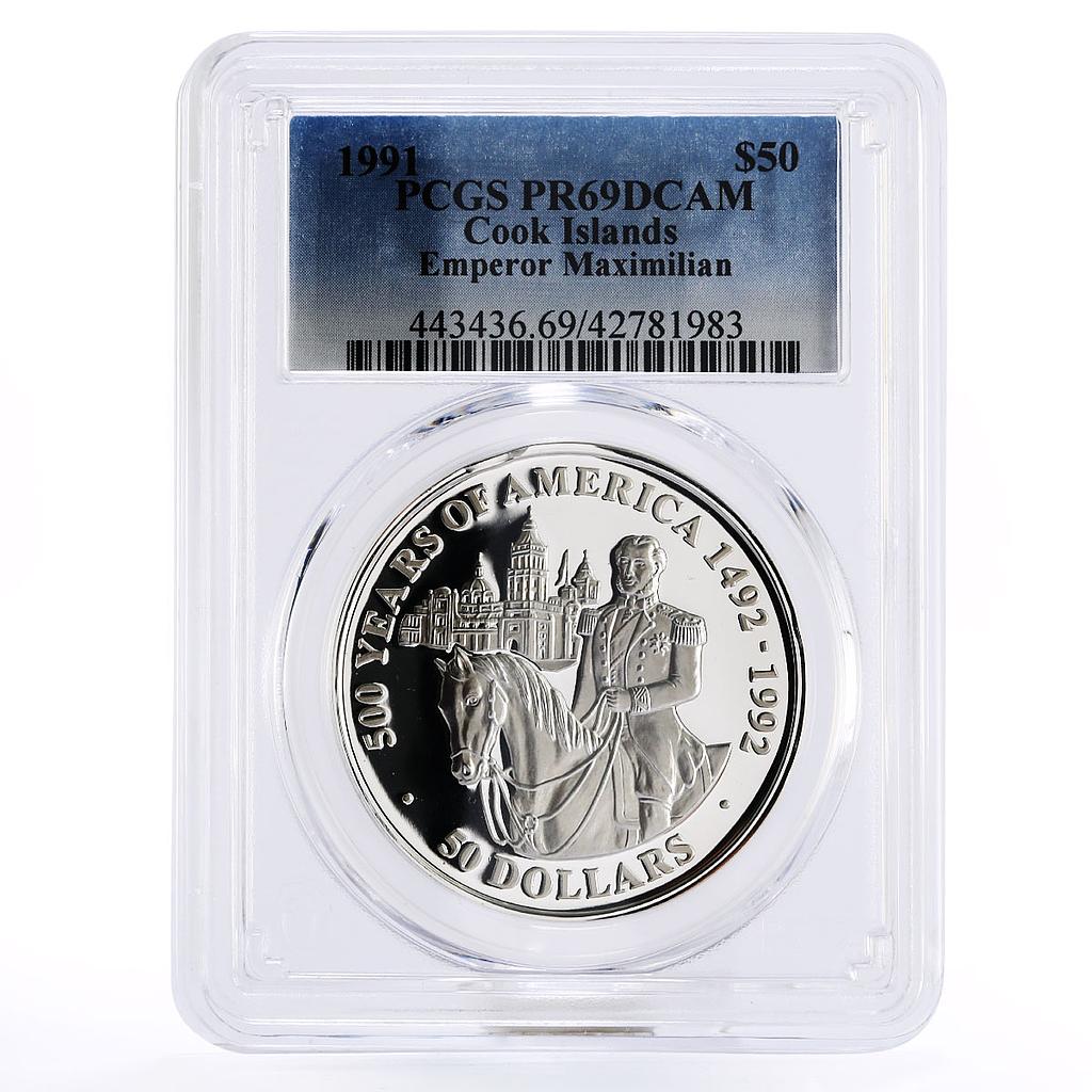 Cook Islands 50 dollars Emperor Maximillian on Horse PR69 PCGS silver coin 1991