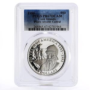 Cook Islands 50 dollars Pedro Alvares Cabral Christ PR67 PCGS silver coin 1990