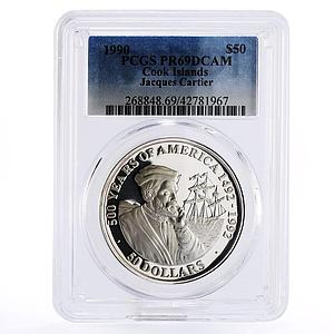 Cook Islands 50 dollars Jacques Cartier Ship Travel PR69 PCGS silver coin 1990