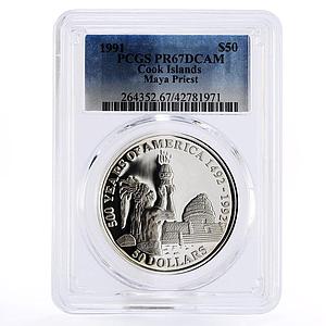 Cook Islands 50 dollars Maya Priest Maya Culture PR67 PCGS silver coin 1991