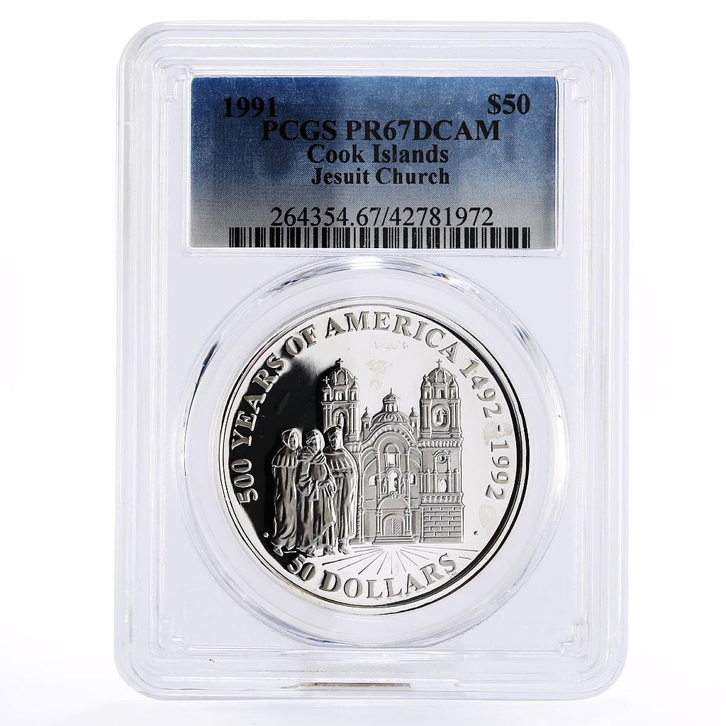 Cook Islands 50 dollars Jesuit Church Priests PR67 PCGS silver coin 1991