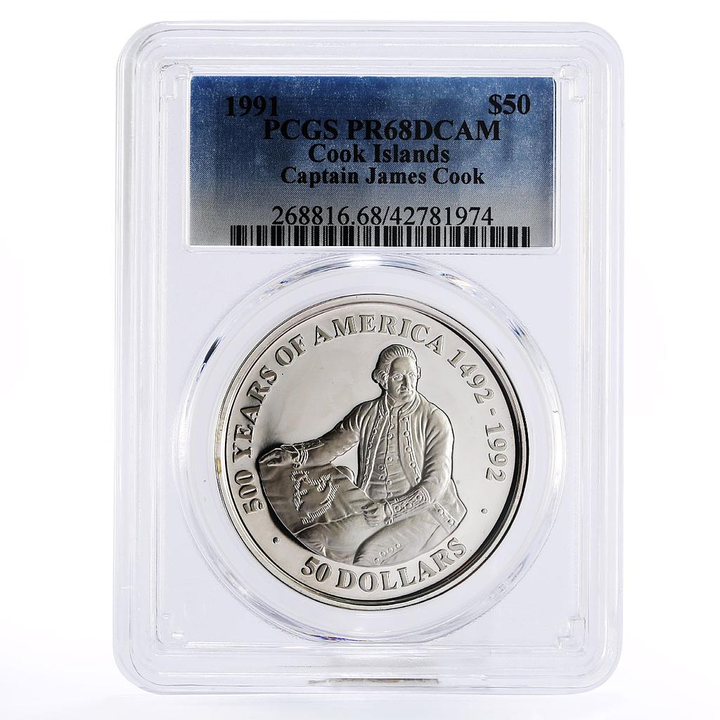 Cook Islands 50 dollars Captain James Cook PR68 PCGS silver coin 1991