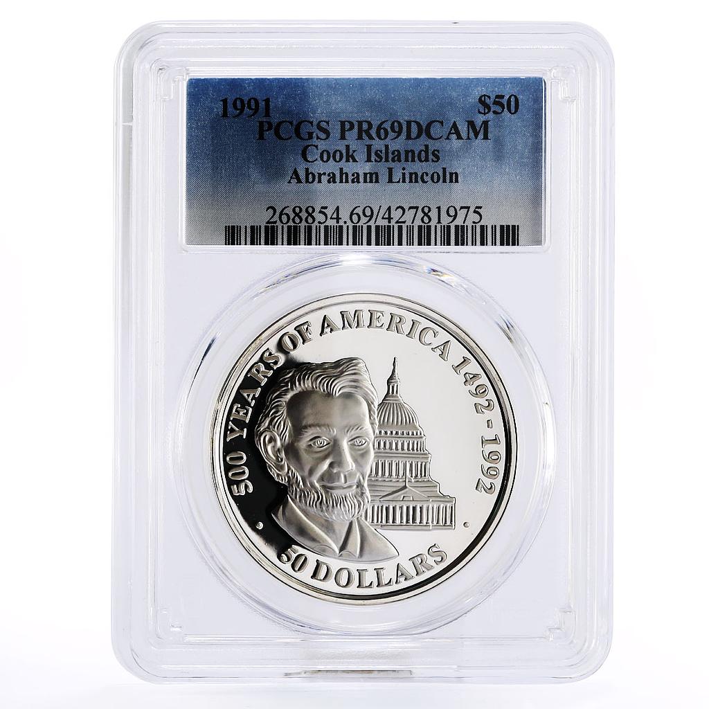 Cook Islands 50 dollars President Abraham Lincoln PR69 PCGS silver coin 1991