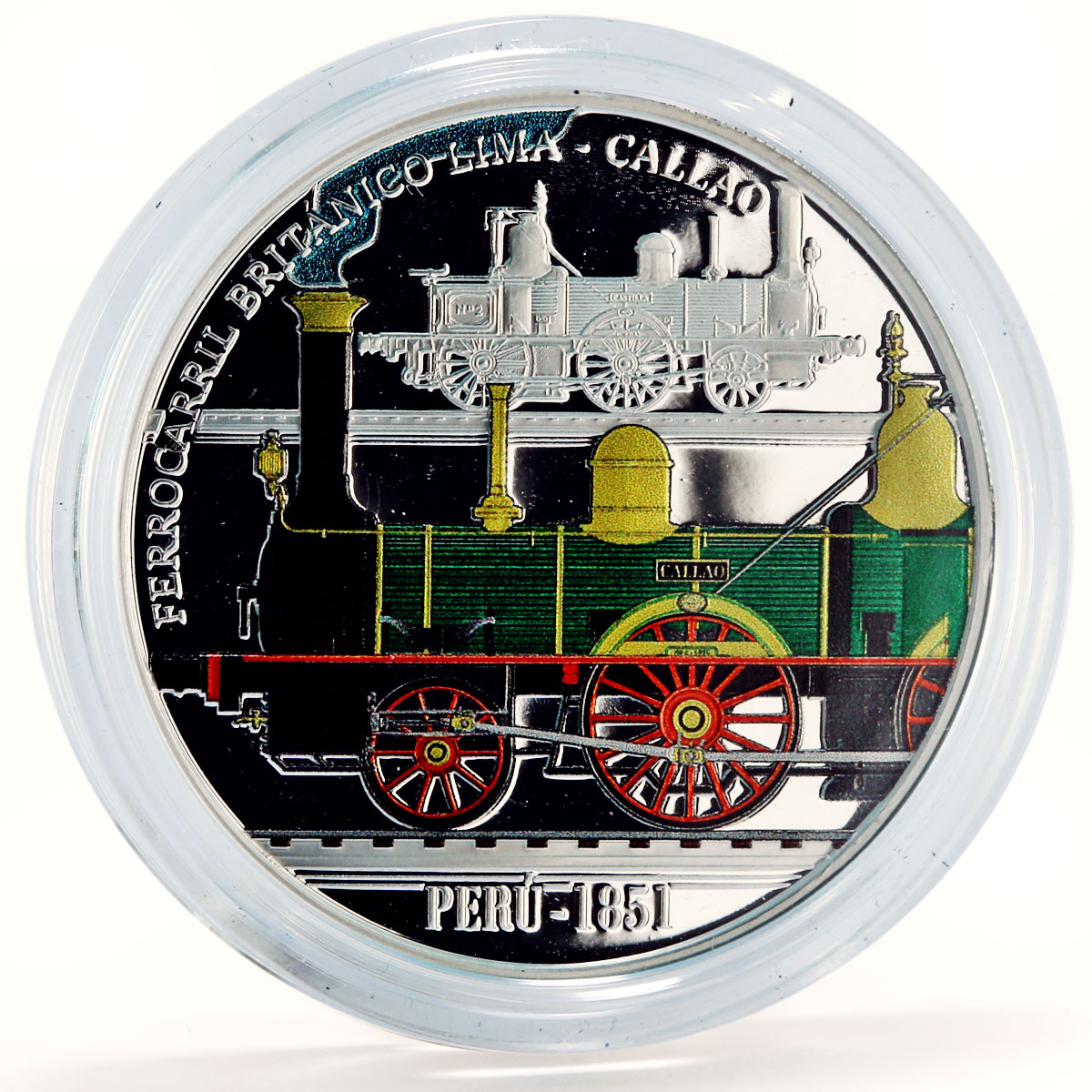 Peru 1 sol History of Railways First Perunian Train colored silver coin 2019