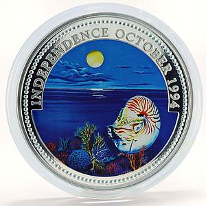 Palau 20 dollars Independence October Marine Life Fish colored silver coin 1994