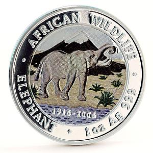 Somalia 1000 shillings African Wildlife Elephant Kilimanjaro silver coin 2006