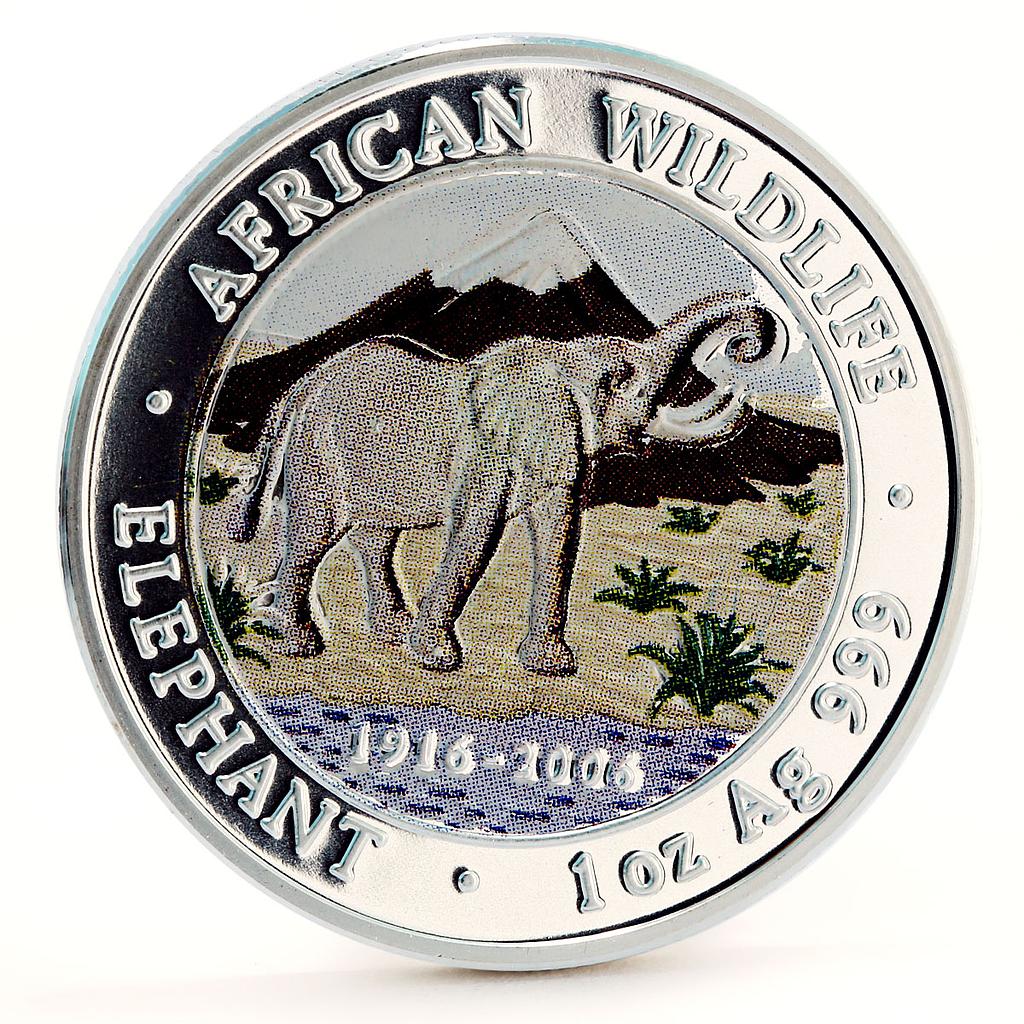 Somalia 1000 shillings African Wildlife Elephant Kilimanjaro silver coin 2006