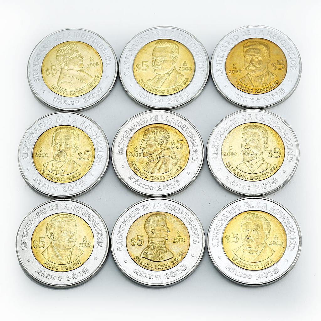 Mexico 5 pesos Bicentenary of Independence set of 37 coins bimetal 2010