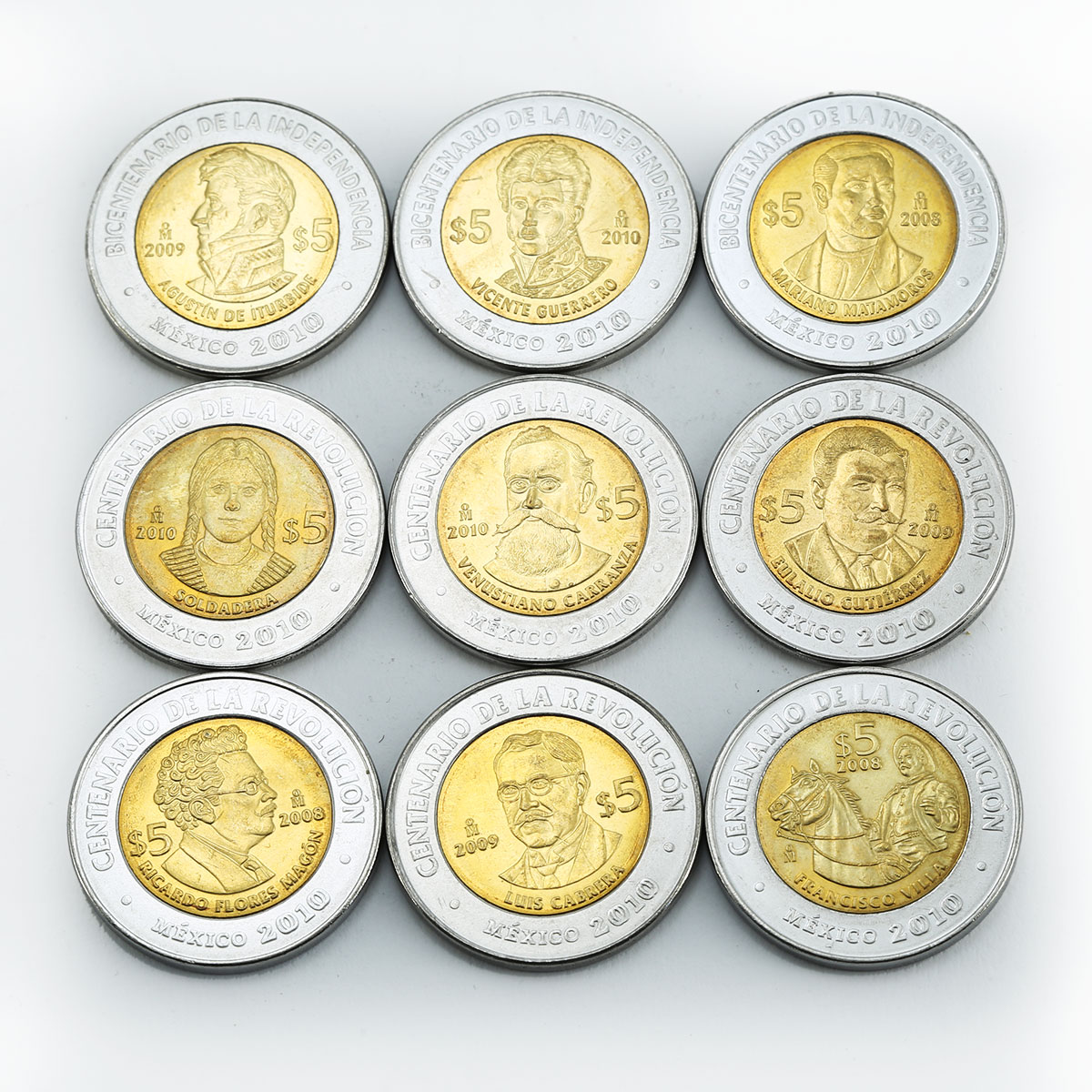 Mexico 5 pesos Bicentenary of Independence set of 37 coins bimetal 2010
