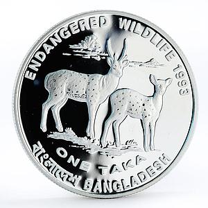 Bangladesh 1 taka Endangered Wildlife series Two Deers proof silver coin 1993