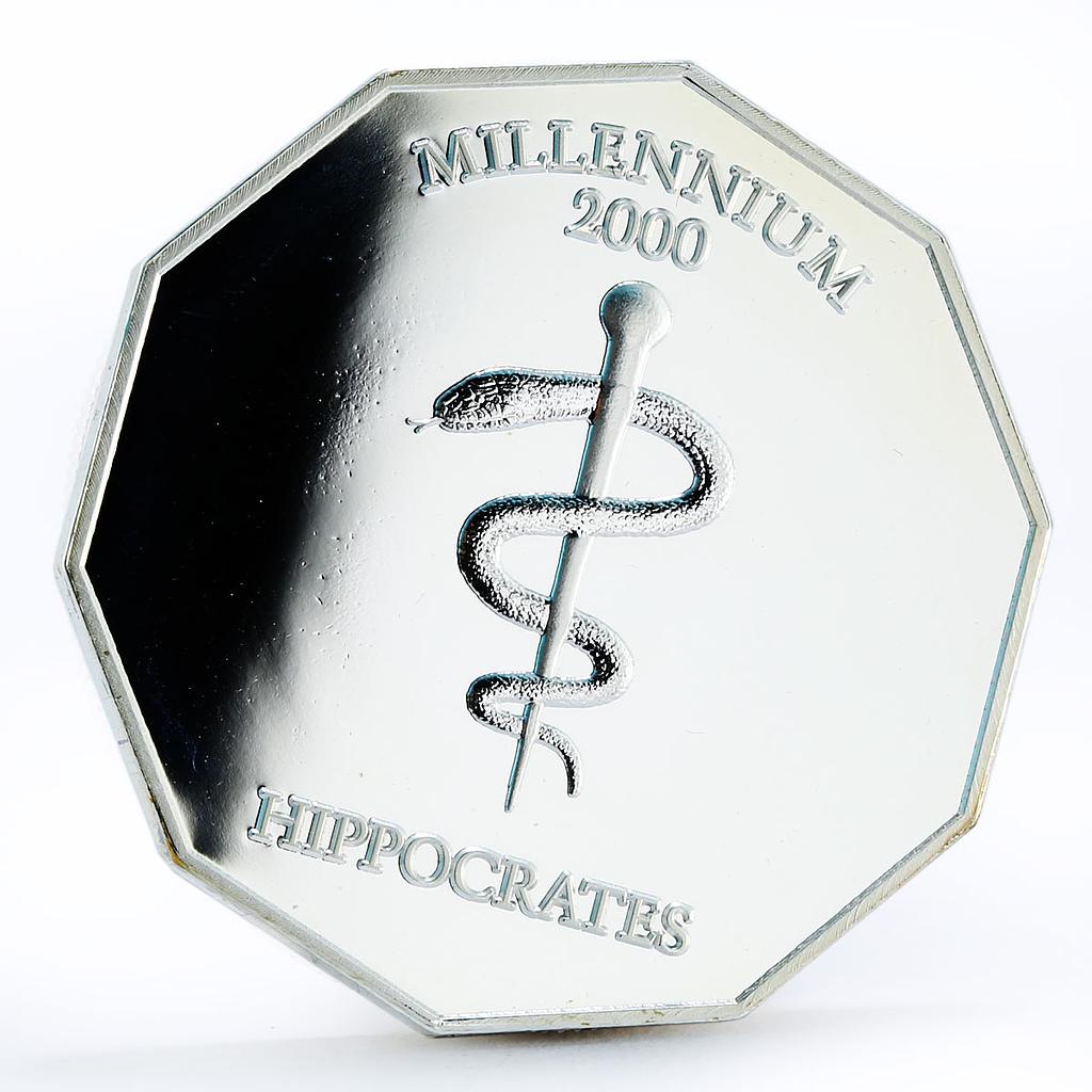 Liberia 10 dollars Millennium Hippocrates Medicine Emblem silver coin 2000