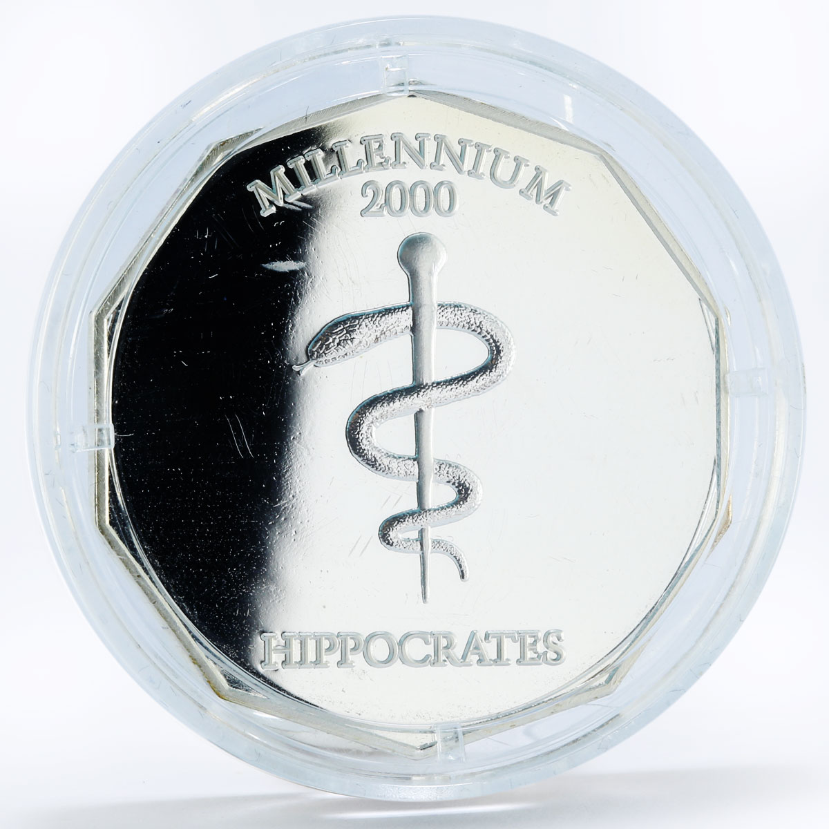 Liberia 10 dollars Millennium Hippocrates Medicine Emblem silver coin 2000